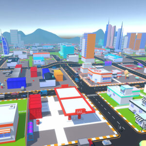 low poly cartoon city, cartoon city environment, 3d city props,