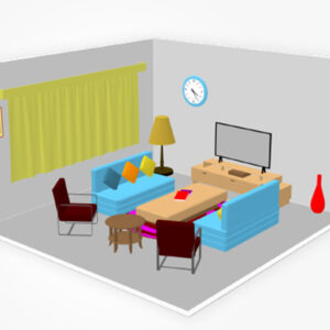 cartoon 3d living room interior,