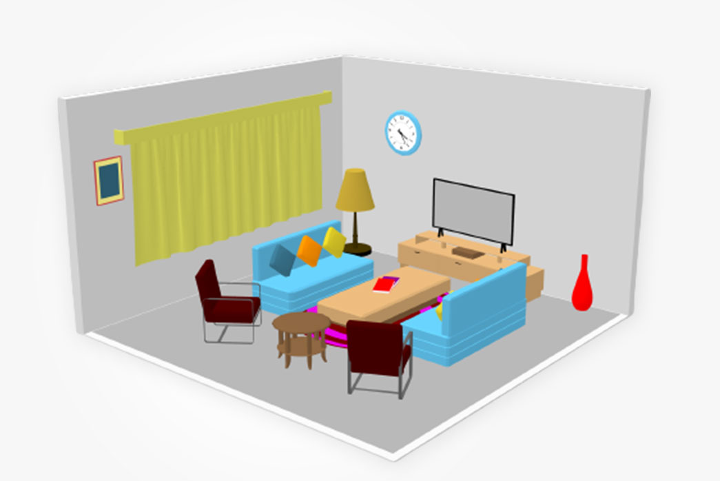 cartoon 3d living room interior,