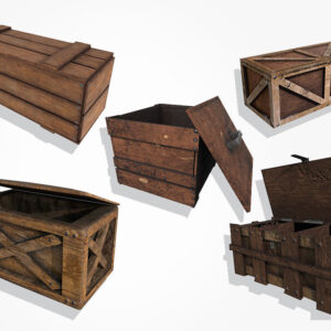 3d boxes, wooden supply crates