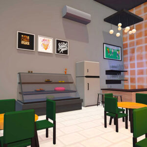 3d cafe, 3d coffee shop, cartoonish cafe interior 3d