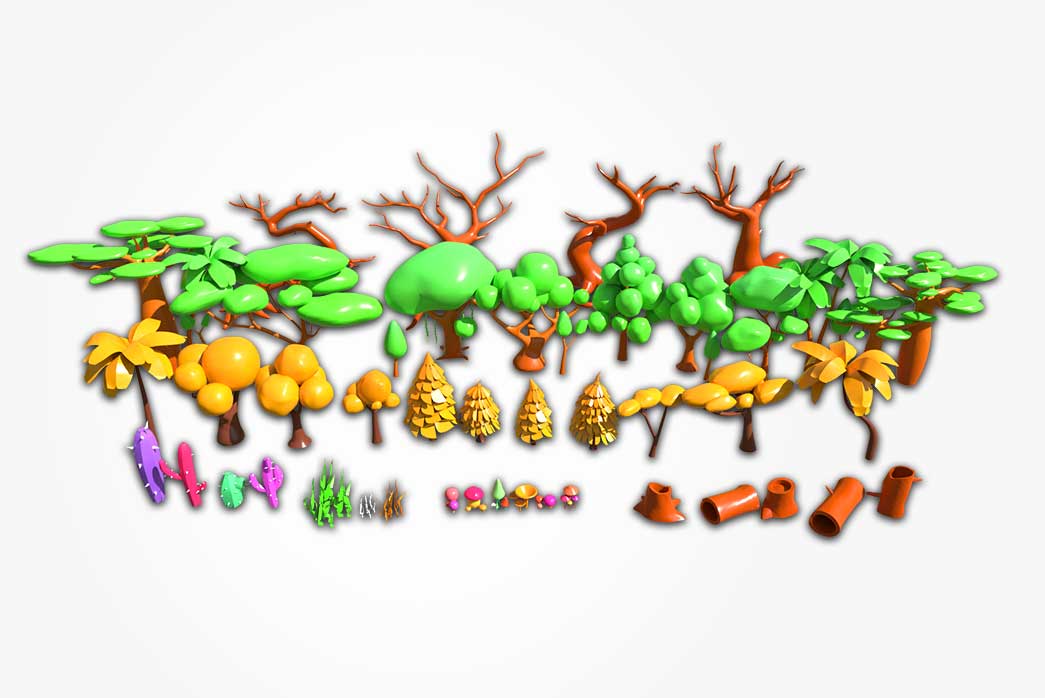 3d cartoon plants, cartoon plants 3d model, 3d model cartoon plants, Cartoon trees and plants collection