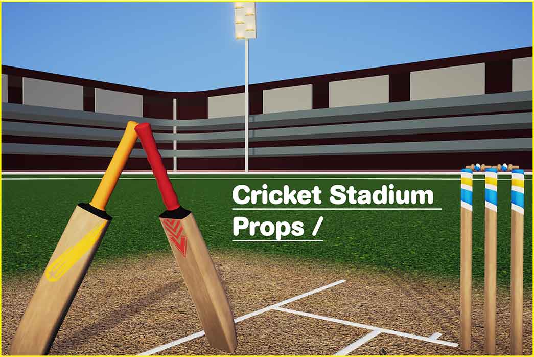 3d cricket stadium, image showing a 3d cricket stadium with bat and wickets on the pitch