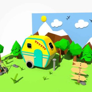 low poly 3d cartoonish camp